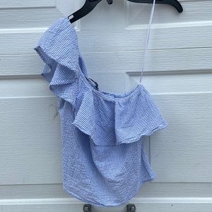 Bershka asymmetrical seersucker top.